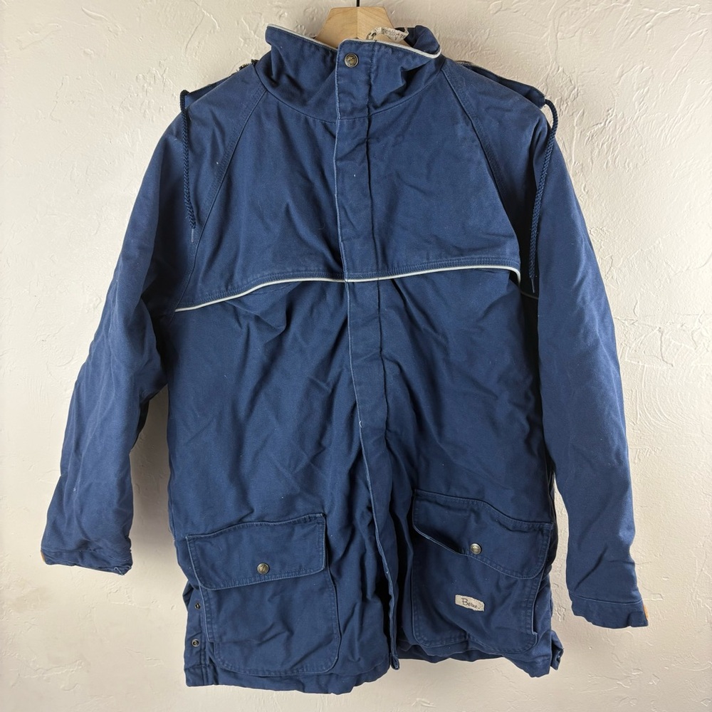 Vintage Berne Apparel Navy Blue Flannel Work Chore Barn Coat Womens large Hooded